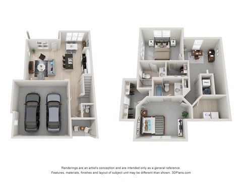 Floor plan for 2 beds, 2.5 baths, 1486 sqft